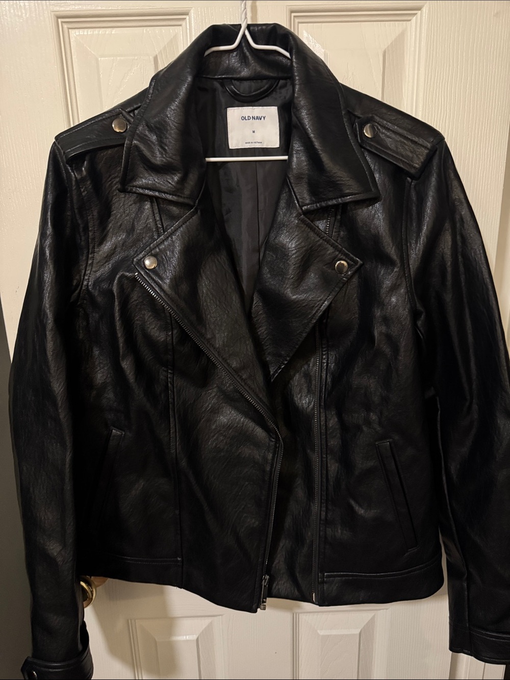 Old Navy Black Faux Leather Moto Jacket with Snap Details